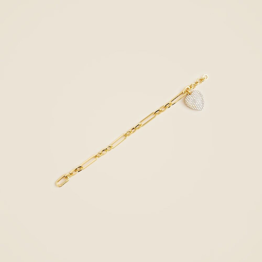 J. Crew 14k Gold-Plated Pavé-encrusted Heart Charm Bracelet NWT - Picture 2 of 4